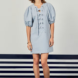 Laced Up Puffed Sleeve Mini Dress