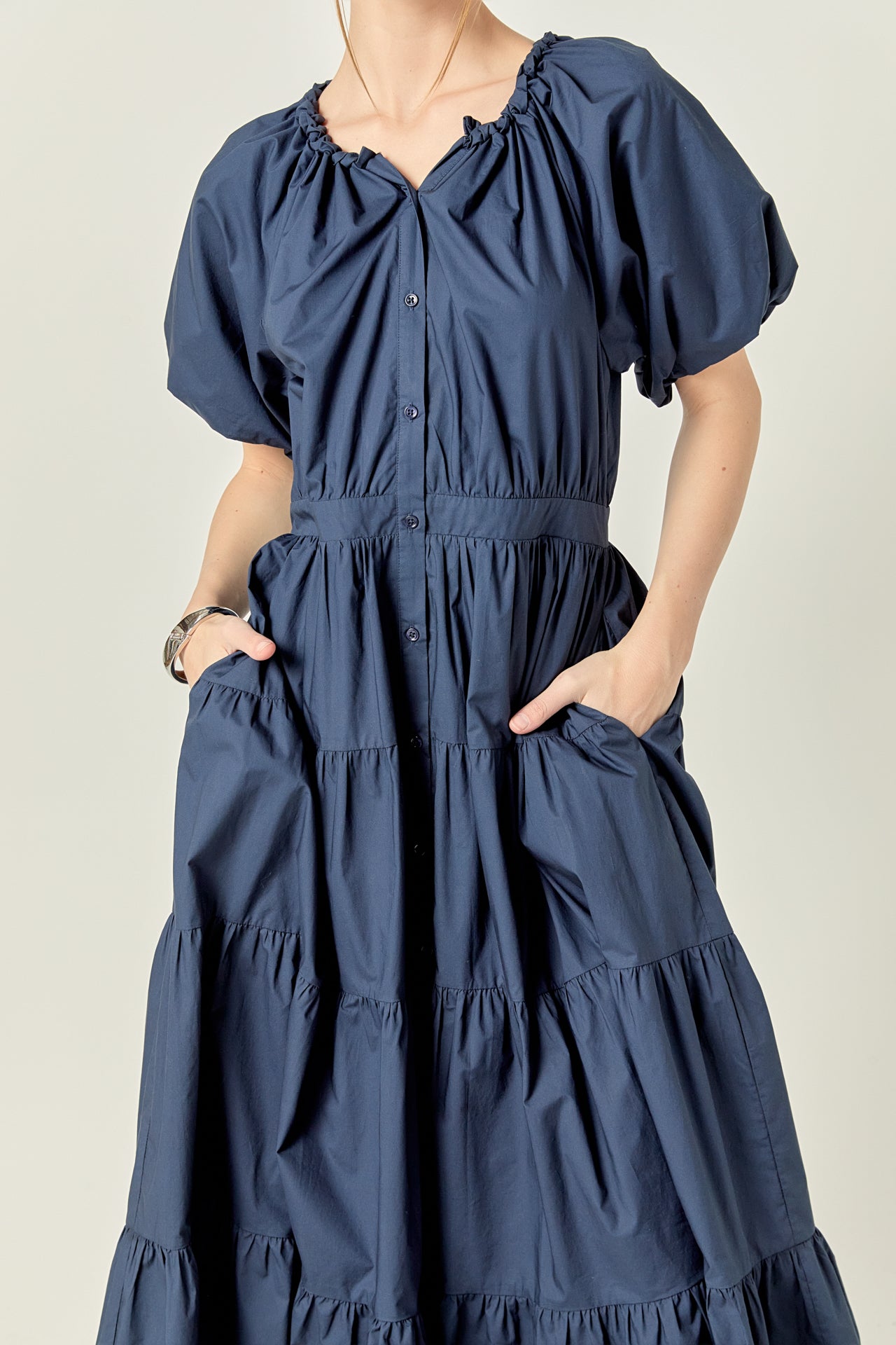 english factory short puff sleeve midi dress English Factory