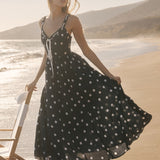 Polka Dot Lace-Up Maxi Dress