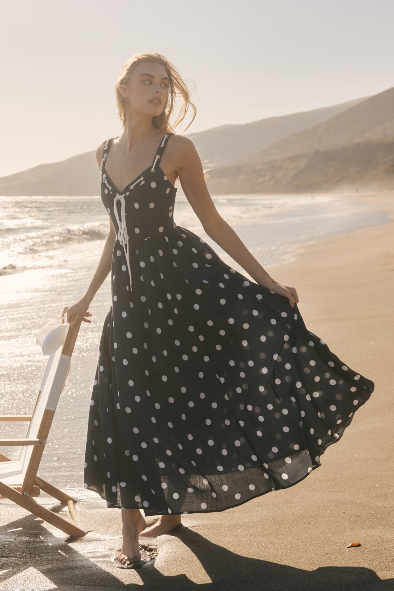 polka dot lace up dress Aloruh Coffee Brown Polka Dot Mini Dress Women's Bodycon Cocktail Lace Up Spaghetti Strap Slim Fit Slit Hem Knitted Fabric High Waist Sexy C,L