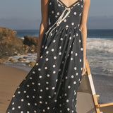 Polka Dot Lace-Up Maxi Dress