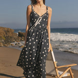 Polka Dot Lace-Up Maxi Dress