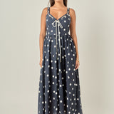 Polka Dot Lace-Up Maxi Dress