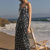 Polka Dot Lace-Up Maxi Dress