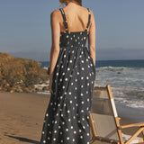 Polka Dot Lace-Up Maxi Dress