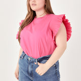 Plus Size Ruffle Sleeve Poplin Top