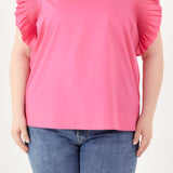 Plus Size Ruffle Sleeve Poplin Top