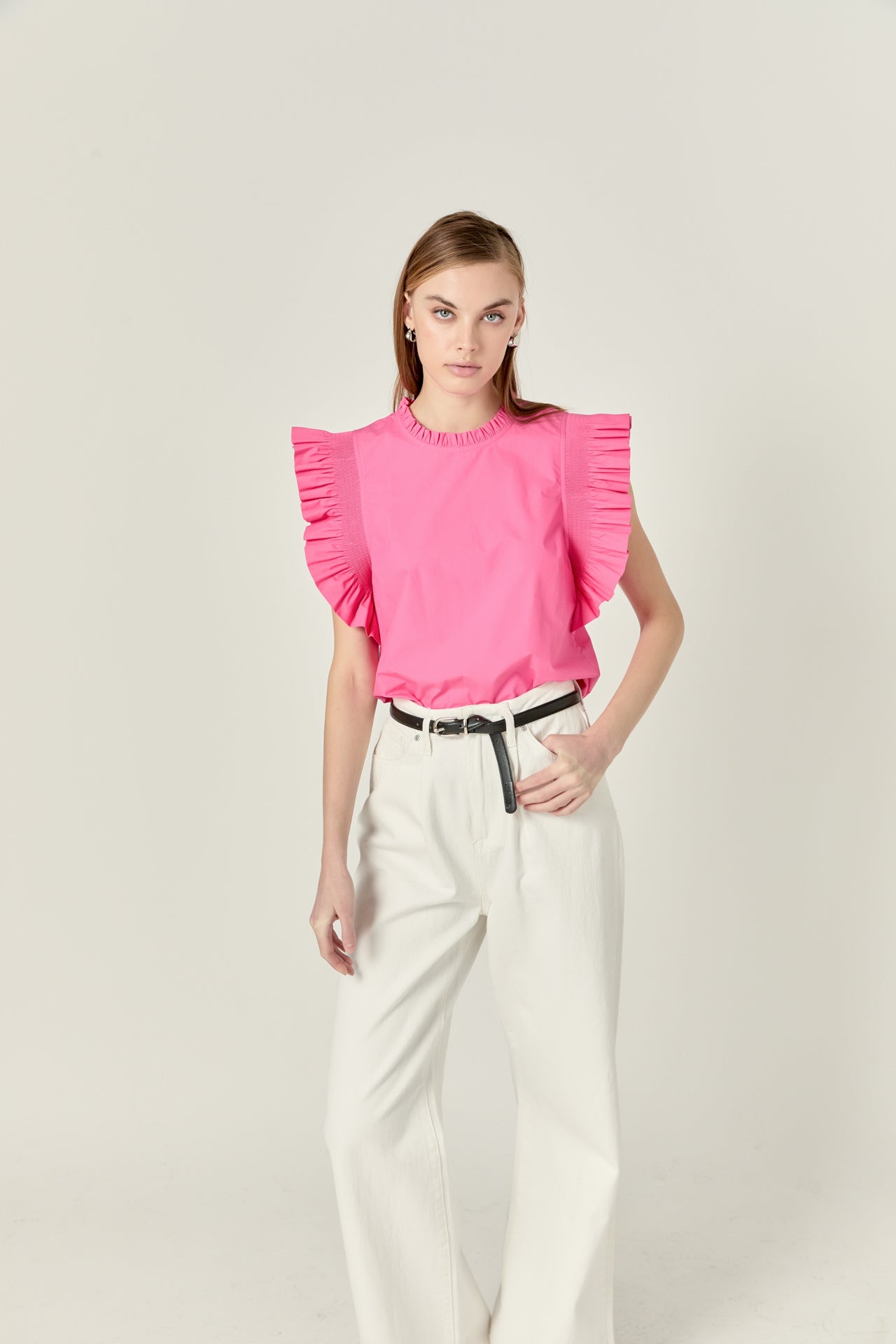 Ruffle Sleeve Poplin Top