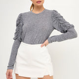 Ruched Sleeve Knit Top