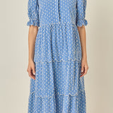 Floral Scallop Tiered Midi Dress