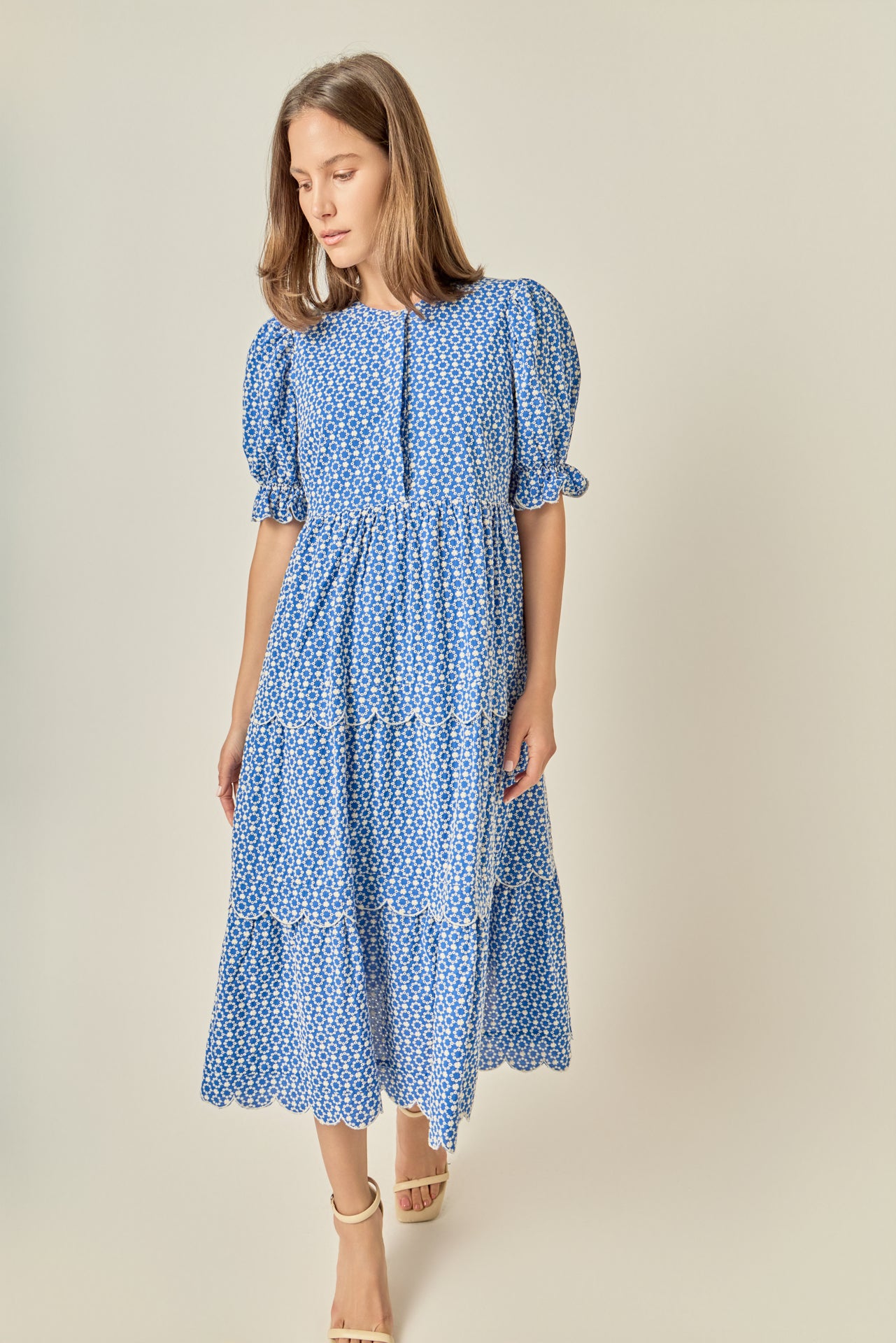 Floral Scallop Tiered Midi Dress – English Factory