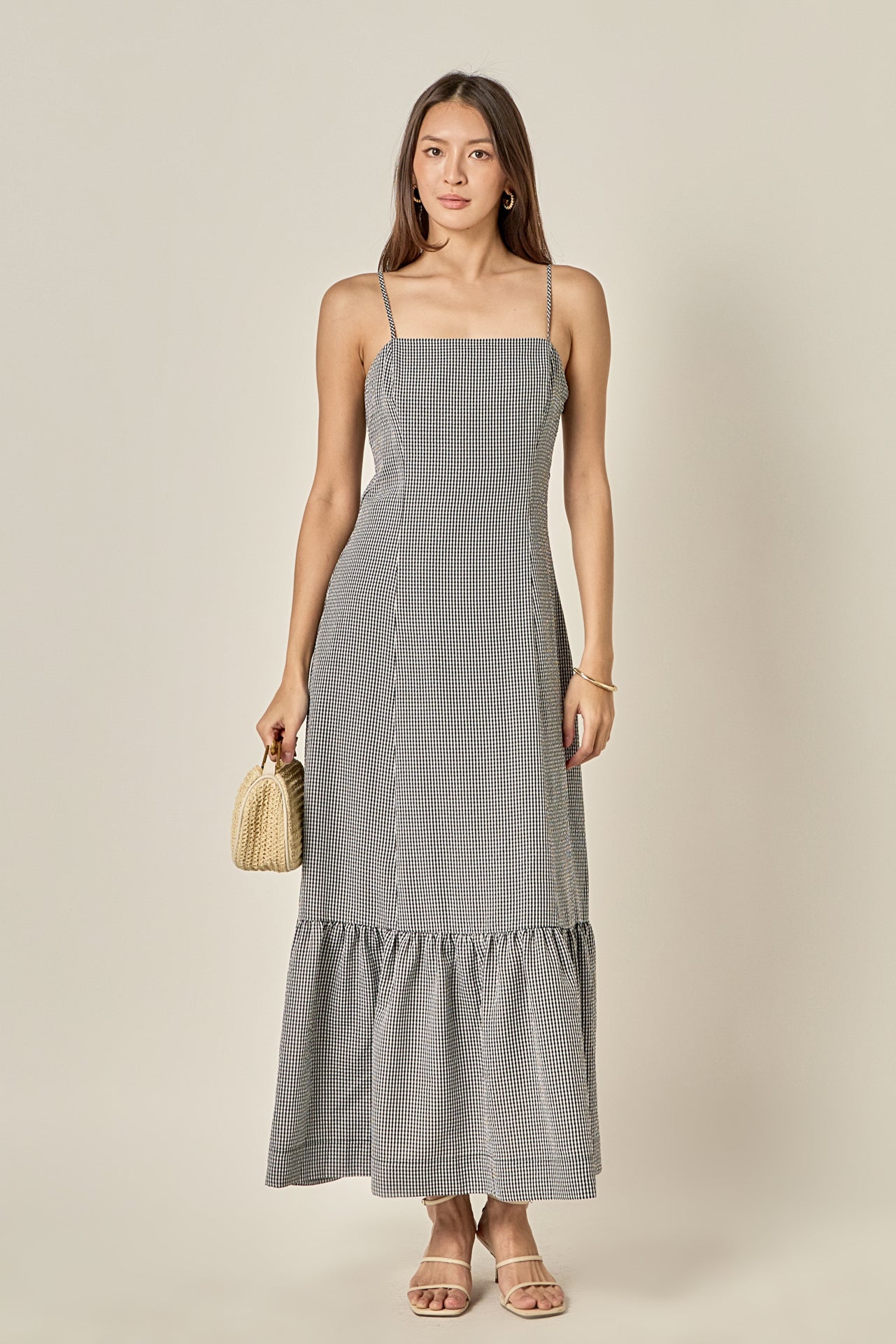 Gingham Square Neck Maxi Dress – English Factory