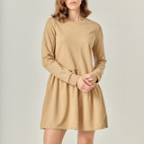 Knit Unbalanced Seam Dress - Tan