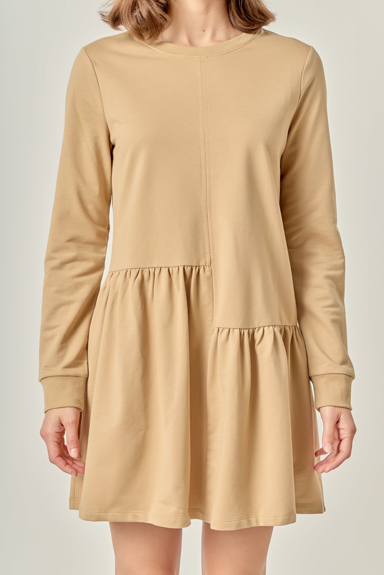 English Factory - Knit Unbalanced Seam Dress Tan / S English Factory - Knit Unbalanced Seam Dress Tan / S