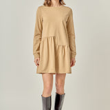 Knit Unbalanced Seam Dress - Tan