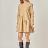 Knit Unbalanced Seam Dress - Tan