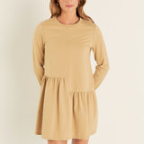 Knit Unbalanced Seam Dress - Tan