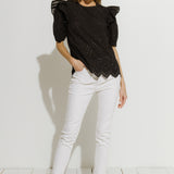 Ruffle Sleeve Eyelet Top