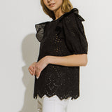 Ruffle Sleeve Eyelet Top