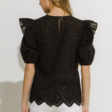 Ruffle Sleeve Eyelet Top