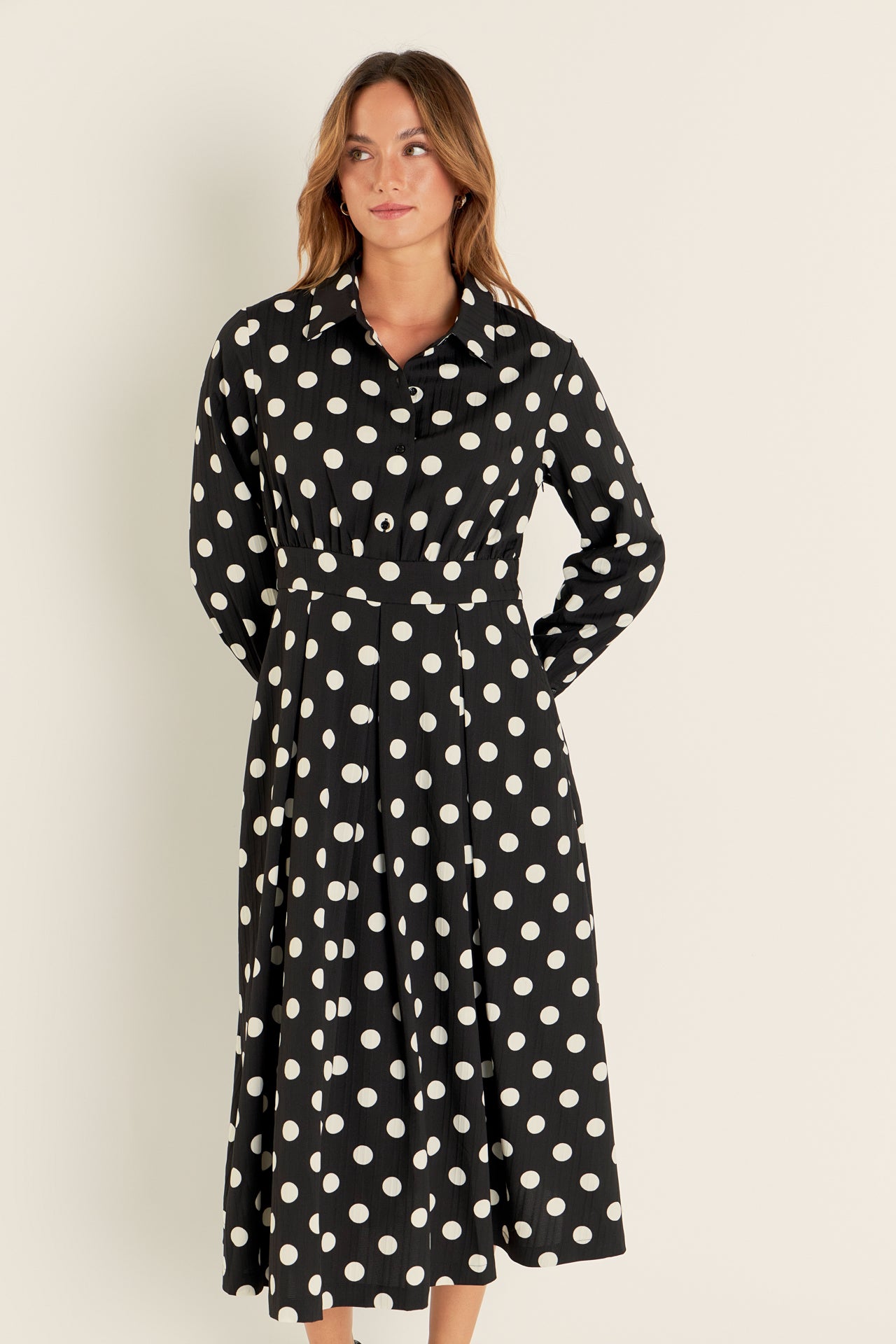 トップス polka dot shirt dress Polka Dot Midi Shirt Dress – ZAY