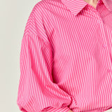 Striped Balloon Sleeve Collared Shirt