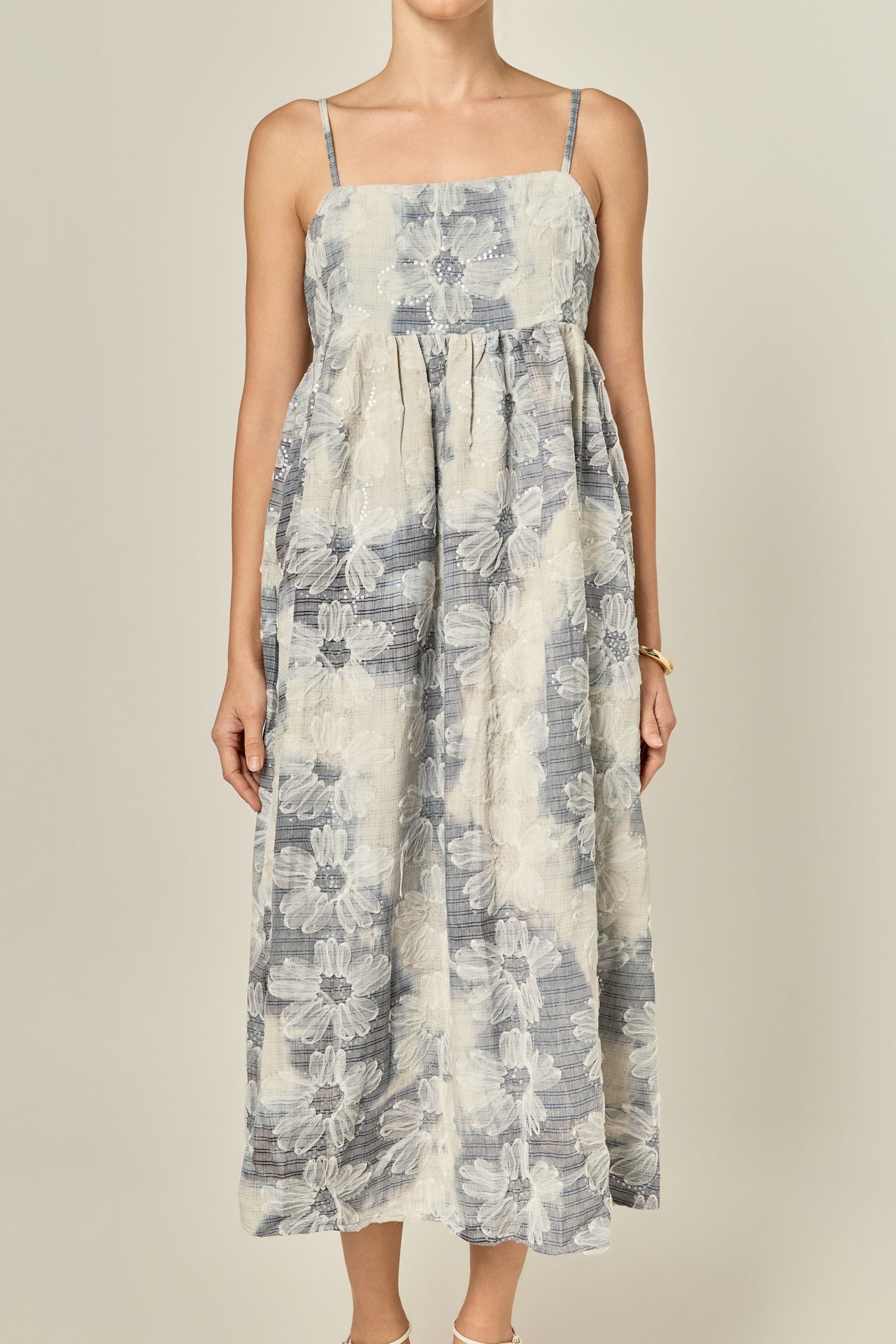 English Factory - Floral Embroidery Sleeveless Midi Dress BLUE/OFF White / XS English Factory - Floral Embroidery Sleeveless Midi Dress BLUE/OFF White / XS