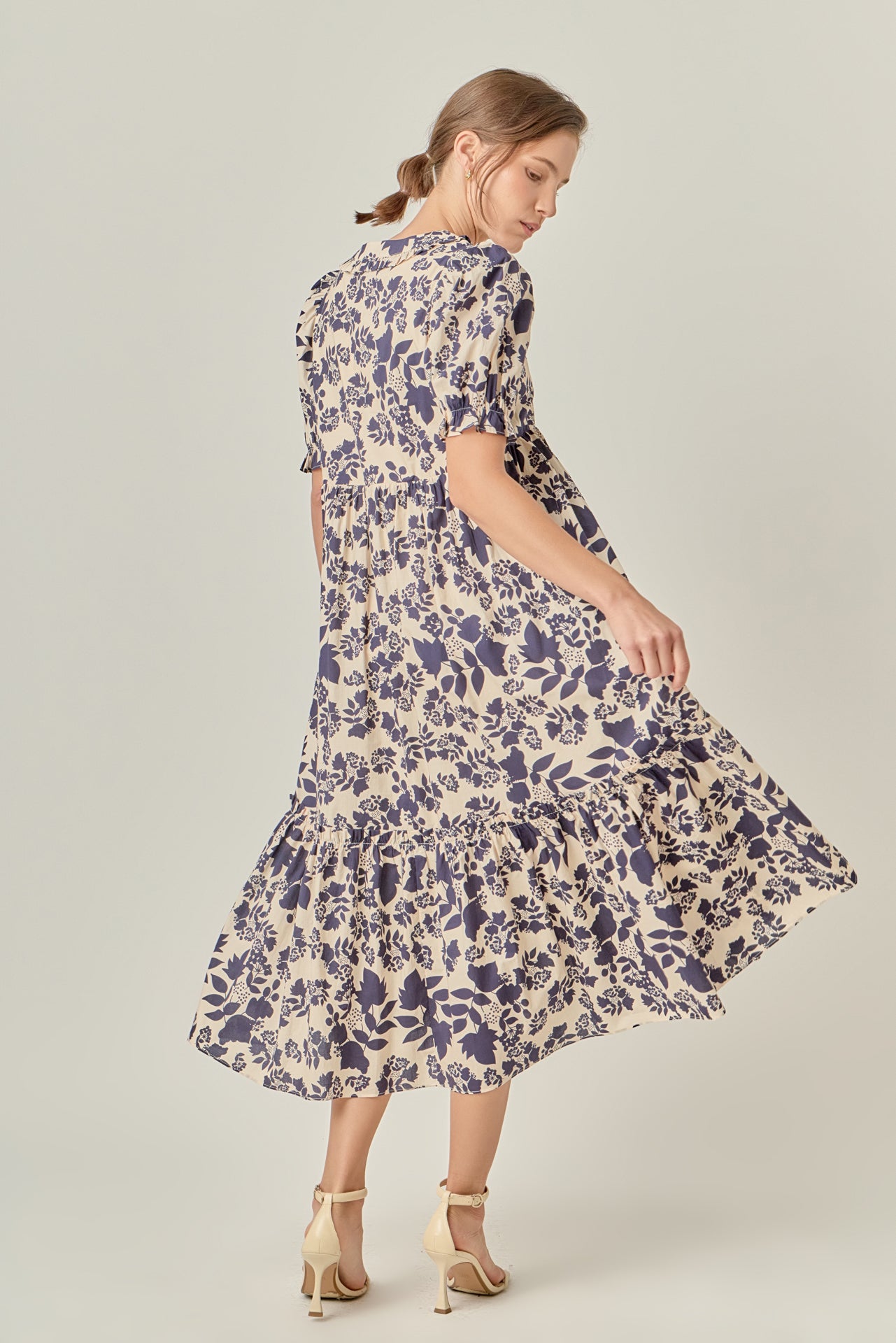 V-Neck Floral Puff Sleeve Tiered Midi Dress English Factory V-Neck Floral Puff Sleeve Tiered Midi Dress English Factory