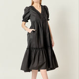 Solid Tiered Midi Dress