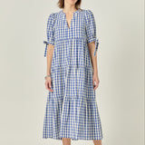 Arden Checked Tiered Midi Dress