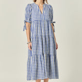 Arden Checked Tiered Midi Dress