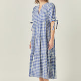 Arden Checked Tiered Midi Dress