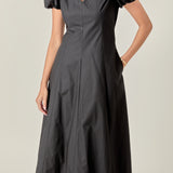 Deep V Neck Midi Dress