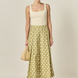 Linen Polka Dot Midi Full Skirt