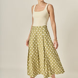 Linen Polka Dot Midi Full Skirt