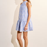 Striped Embroidered Halter Mini Dress