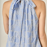 Striped Embroidered Halter Mini Dress