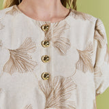 Ginkgo Embroidery Puff Sleeve Mini Dress