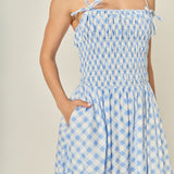 Checked Smocked Midi Dress