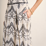 Embroidered Linen Blend Midi Skirt