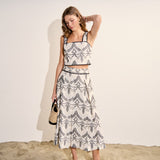 Embroidered Linen Blend Midi Skirt