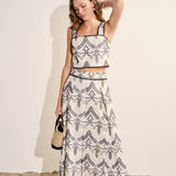 Embroidered Linen Blend Midi Skirt