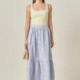 Embroidered Stripe Tiered Midi Skirt