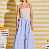 Embroidered Stripe Tiered Midi Skirt