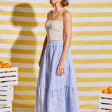 Embroidered Stripe Tiered Midi Skirt