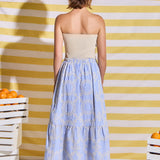 Embroidered Stripe Tiered Midi Skirt