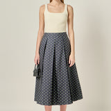 Polka Dot Pleated Midi Skirt