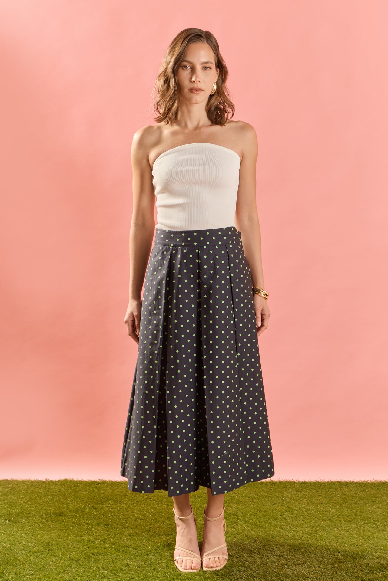 Linen Checked Pleated Midi Skirt – English Factory