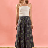 Polka Dot Pleated Midi Skirt