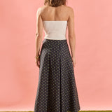 Polka Dot Pleated Midi Skirt